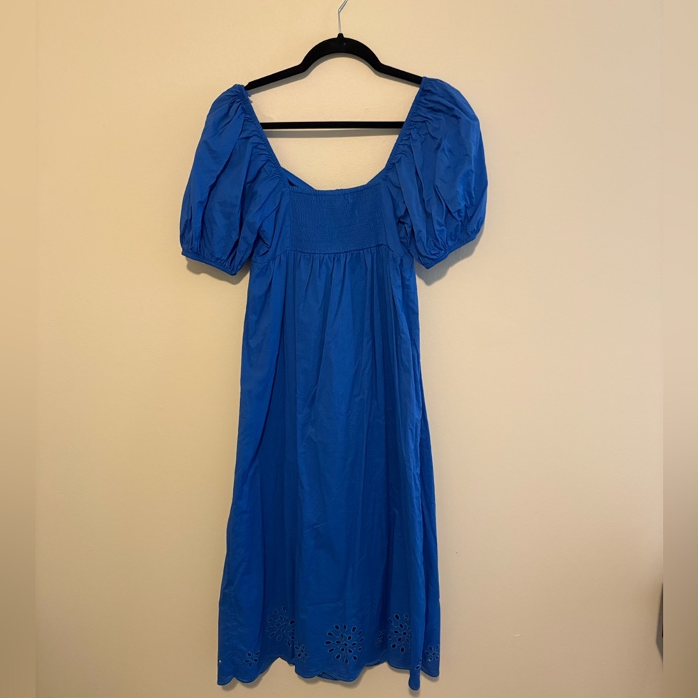 Lauren Conrad Blue Puff-Sleeve Midi Dress with Eyelet Hem - Picture 6 of 7